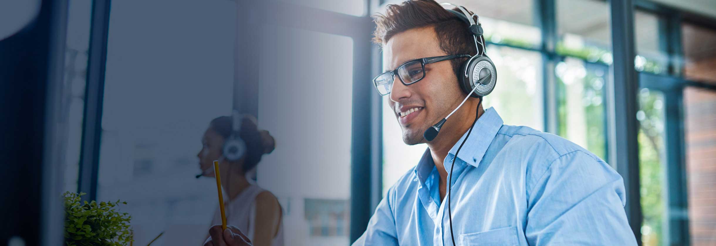 Customer service agent on the phone